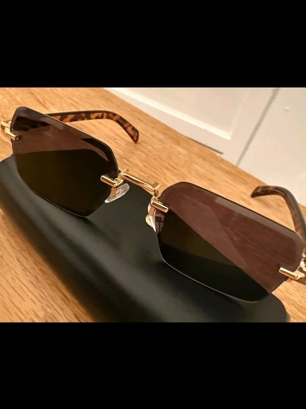 Aldo Mens Rimless Sunglasses with Brown Gradient Lenses and Gold Accents